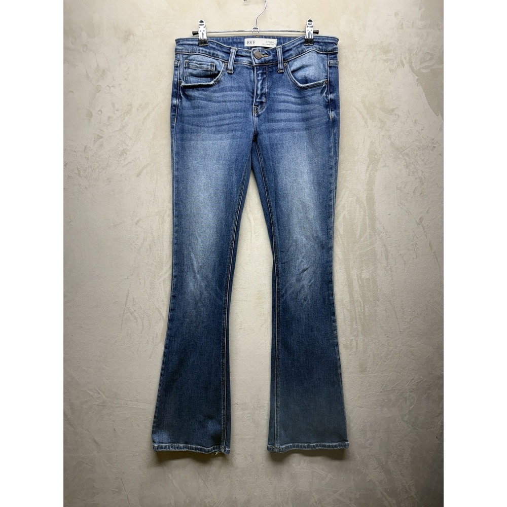 BKE Stella Jeans Womens M 28x35.5 Low Rise Flare Distressed Medium Blue Wash